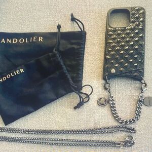 Bandolier Quilted Black Phone Case with Chain 14 Pro